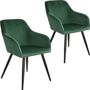 Tectake 404026 2x židle marilyn sametový vzhled černá - tmavě zelená/černá