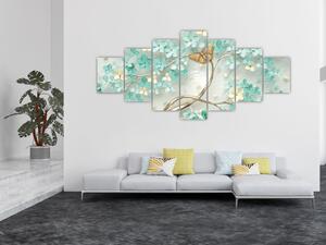 Obraz květiny s motýly (210x100 cm)