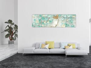 Obraz květiny s motýly (170x50 cm)