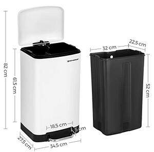 SongmicsHome Odpadkový koš s pomalým zavíráním SLOW, 30l, bílá