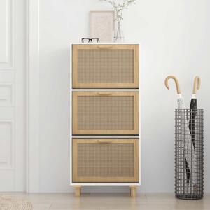 Botník bílý 52 x 25 x 115 cm kompozitní dřevo a přírodní ratan