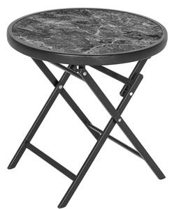Odkládací stolek se skleněnou deskou, šedý mramor, Ø 45 cm