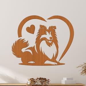 Dřevěný obraz Sheltie v srdci | Rozměry (cm): 40x32 | Zvolte barvu dekoru: Třešeň