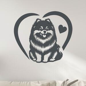 Dřevěný obraz psa Pomeranian v srdci | Rozměry (cm): 40x35 | Zvolte barvu dekoru: Antracitová