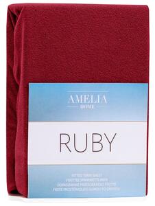 AmeliaHome Froté prostěradlo Ruby, tmavá červená Rozměr: 80-90x200+30 cm