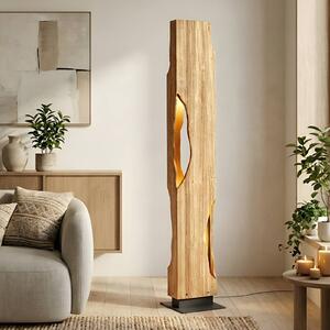 Lucande stojací lampa Tarry, dřevo, výška 137 cm, 4 x E27, Světlé dřevo, Obývací pokoj / jídelna, Dřevo, Venkovský / rustikální