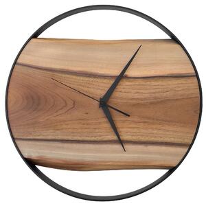 Dřevěné hodiny -45cm, přírodní dřevo - ořech, černý kovový rám (45B41)