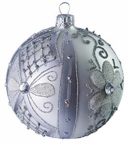 Skleněná vánoční baňka stříbrná kvítky