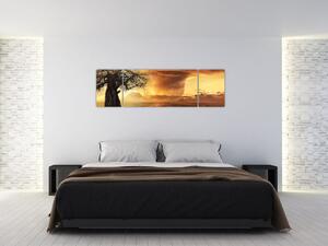 Obraz oranžových mračen (170x50 cm)