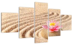 Obraz kamene s květinou na písku (125x70 cm)