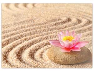 Obraz kamene s květinou na písku (70x50 cm)