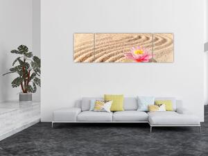 Obraz kamene s květinou na písku (170x50 cm)