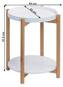 TEMPO Příruční stolek s odnímatelnou tácem, bílá / přírodní, KABRA