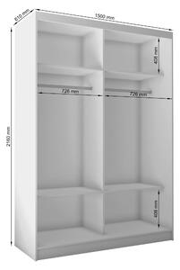Skříň s posuvnými dveřmi 150 cm Lana Barva: Bílá / Bílá / Artisan
