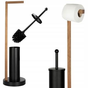 Erga Aurora Black, toaletní WC kartáč s dřevěným držákem na WC papír na postavení 19x19x72,5 cm, hnědá-černá, ERG-SEP-1004SEPSTLUNA