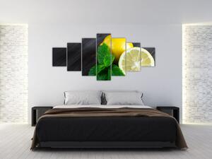 Obraz citrónů a máty na stole (210x100 cm)