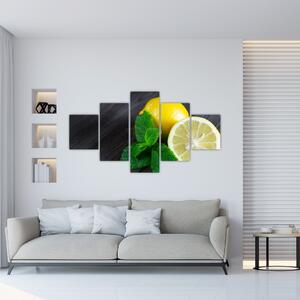Obraz citrónů a máty na stole (125x70 cm)