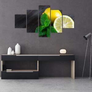 Obraz citrónů a máty na stole (125x70 cm)
