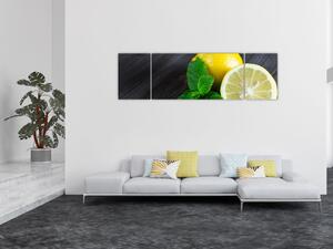 Obraz citrónů a máty na stole (170x50 cm)