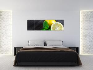 Obraz citrónů a máty na stole (170x50 cm)