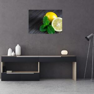 Obraz citrónů a máty na stole (70x50 cm)