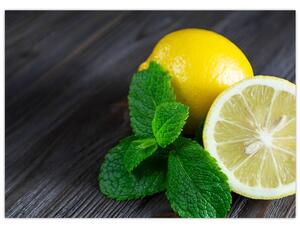 Obraz citrónů a máty na stole (70x50 cm)