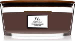 Woodwick Stone Washed Suede vonná svíčka s dřevěným knotem (hearthwick) 453 g