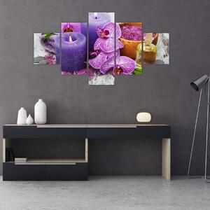 Obraz orchideí a svíček (125x70 cm)