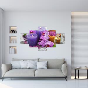 Obraz orchideí a svíček (125x70 cm)