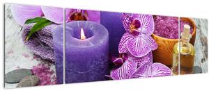 Obraz orchideí a svíček (170x50 cm)
