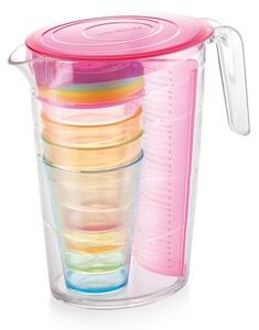 Džbán myDRINK 2,5 l, 4 poháry s víčkem, růžová