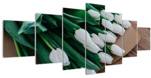 Obraz kytice bílých tulipánů (210x100 cm)