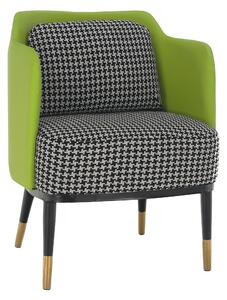 KONDELA Designové křeslo, černobíly vzor/zelená ekokůže, EMREN