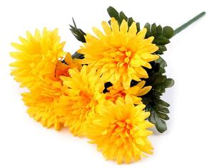 Umělá kytice chryzantéma - 5 žlutá žloutková