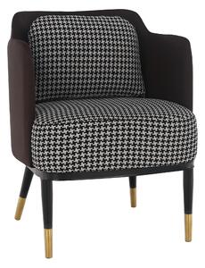 KONDELA Designové křeslo, černobíly vzor/hnědá ekokůže, EMREN