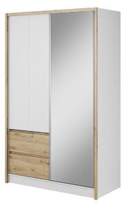 Šatní skříň Sara se zrcadlem: bílá/dub artisan 130 cm