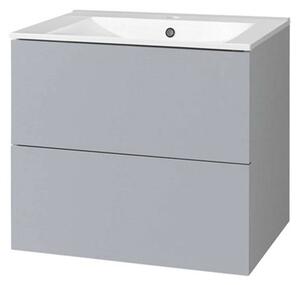 Mereo, Aira, koupelnová skříňka s keramickým umyvadlem 61 cm, bílá, dub, šedá, CN730