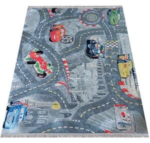 Makro Abra Dětský kusový koberec NEW BAMBINO 05 Pratelný Ulčky Závodní dráha Auta šedý Rozměr: 160x220 cm