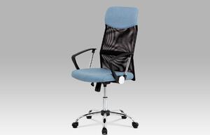 Kancelářská židle, houpací mech., modrá látka + černá MESH, kovový kříž