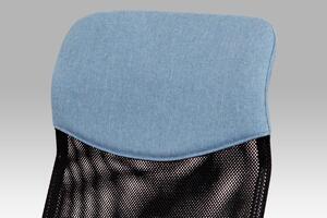 Kancelářská židle, houpací mech., modrá látka + černá MESH, kovový kříž