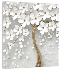 Obraz bílého stromu s květinami (30x30 cm)