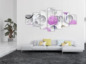 Obraz 3D abstrakce s kruhy a květinami (210x100 cm)