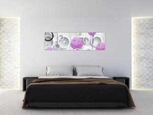 Obraz 3D abstrakce s kruhy a květinami (170x50 cm)