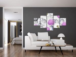 Obraz 3D abstrakce s kruhy a květinami (125x70 cm)