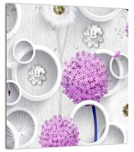 Obraz 3D abstrakce s kruhy a květinami (30x30 cm)