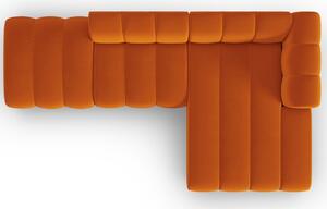 Oranžová sametová pětimístná pohovka MICADONI Lupine 294 cm, pravá