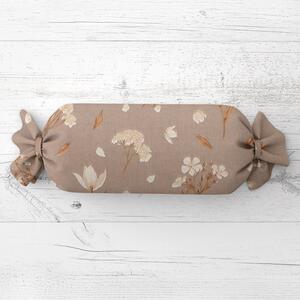 Biante Polštář válec bonbon Sandra SA-774 Smetanovo-hnědé jarní kvítí na hnědošedém 15x40 cm