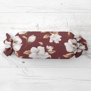 Biante Polštář válec bonbon Sandra SA-773 Bílé květy na vínovém 15x40 cm
