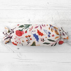 Biante Polštář válec bonbon Sandra SA-772 Barevné rostliny na bílém 15x40 cm