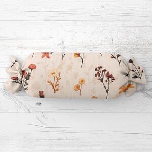 Biante Polštář válec bonbon Sandra SA-771 Vínovo-oranžové luční kvítí na krémovém 15x40 cm